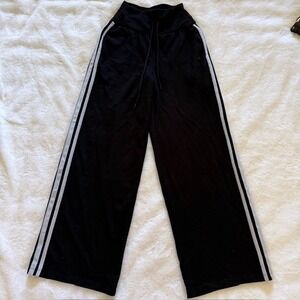 Halara Black Wide Leg Ribbed Lounge Pants Side Stripe High Waist Small Regular